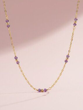 Dainty Amethyst Satelite Chain Necklace in 14k Gold Fill